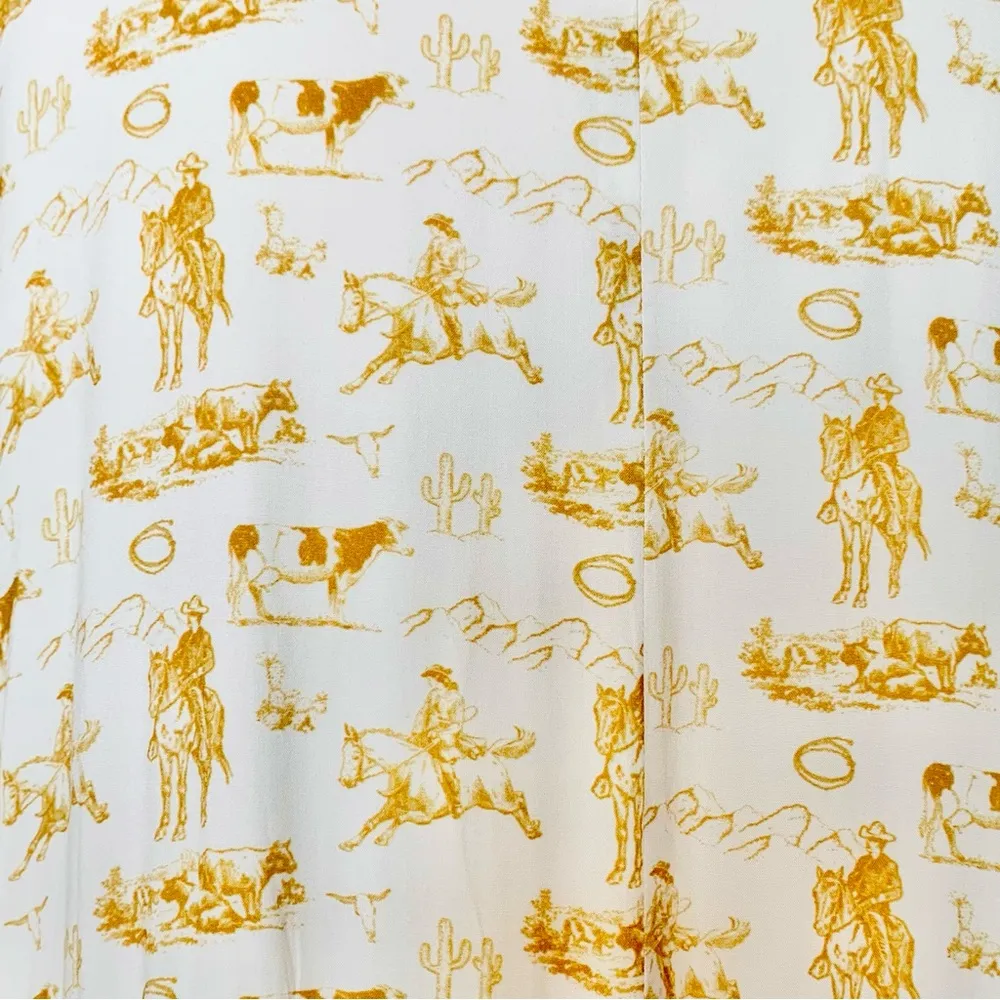 NoliaBae Cream & Brown Yellow Western Horse Print Maxi Dress. Size XL - Image 7