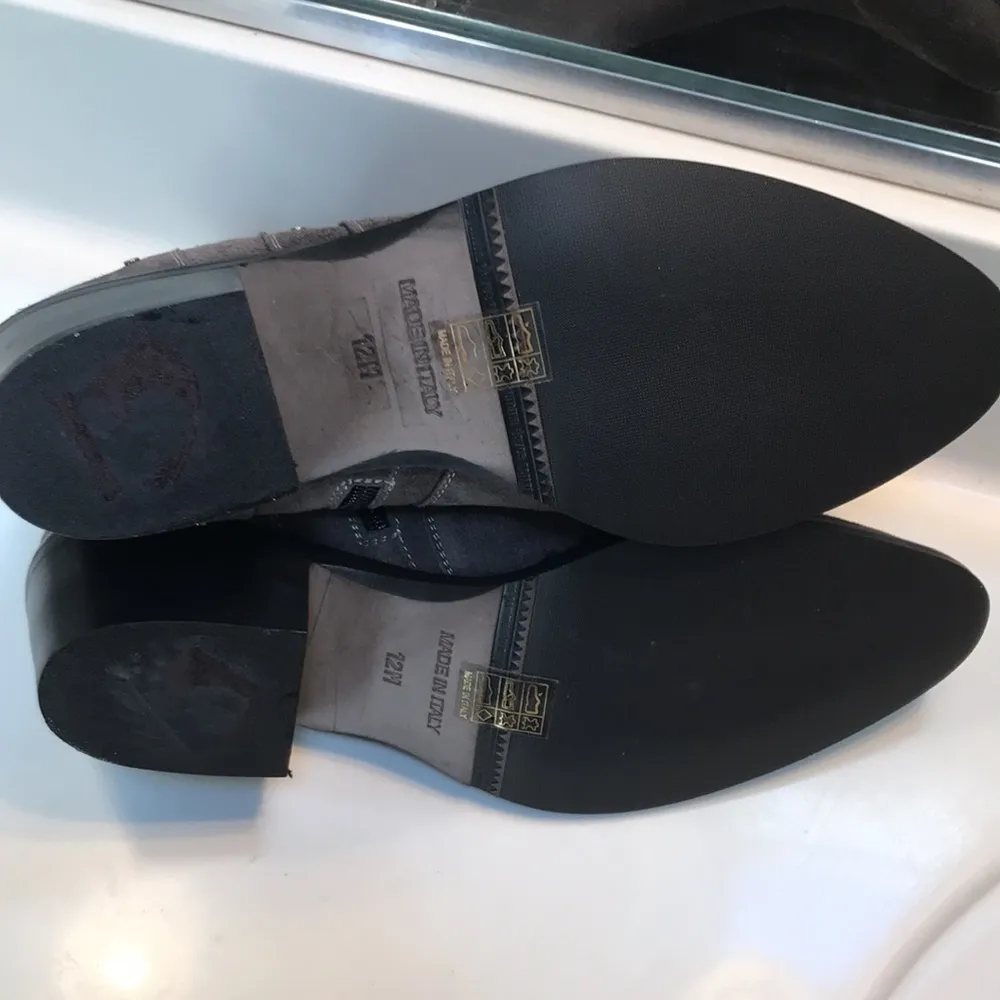 Sesto Meucci Women’s Italian Leather Suede Studded Gray Ankle Heeled Boots - Image 8