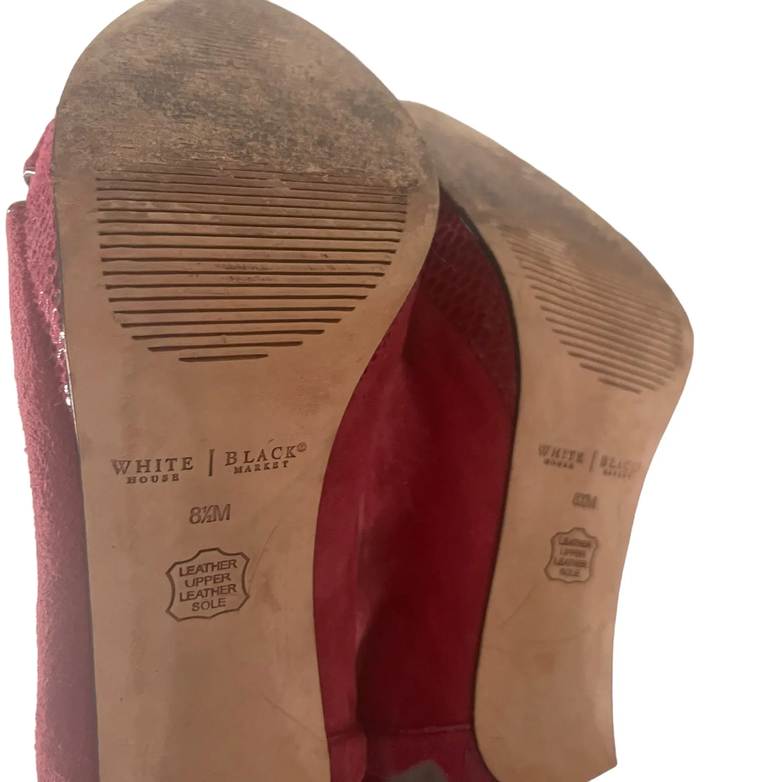 White House Black Market Size 8.5 Snake Skin Suede Red 5 Inch Pump Heels‎ - Image 6