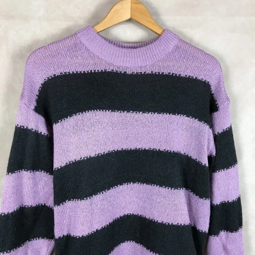 Purple Striped Open Knit Crewneck Sweater NWOT XS - Image 3