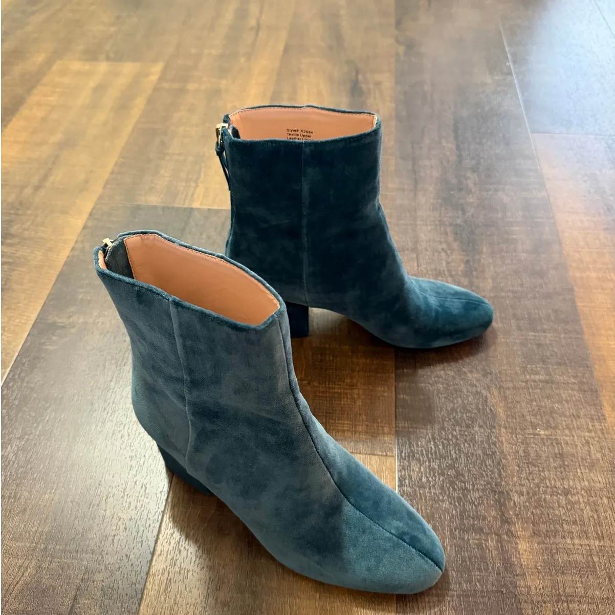 J.Crew Teal Velvet Ankle Boots Block Heel Zip Back Size 7.5 - Image 5