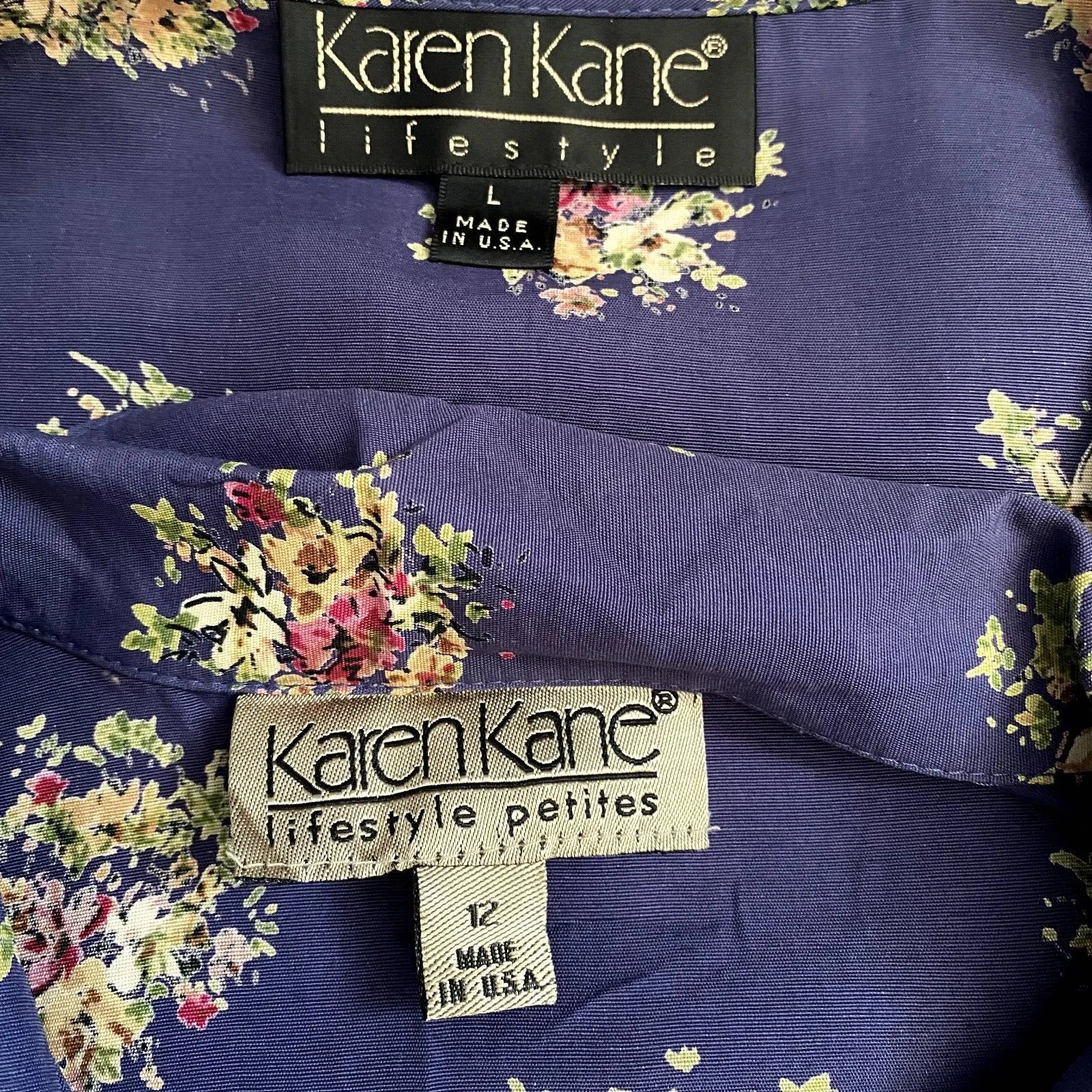 Karen‎ Kane Lifestyle Blue Floral Set Button Down & Vest Size Large 12P - Image 5