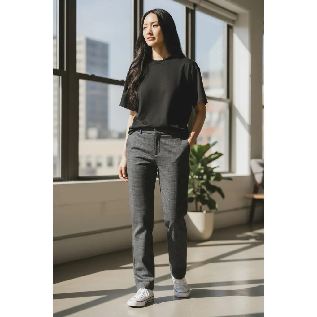 Express Editor Mid-rise Gray Plaid Straight Leg Dress Pants-Sz 00R - Image 2