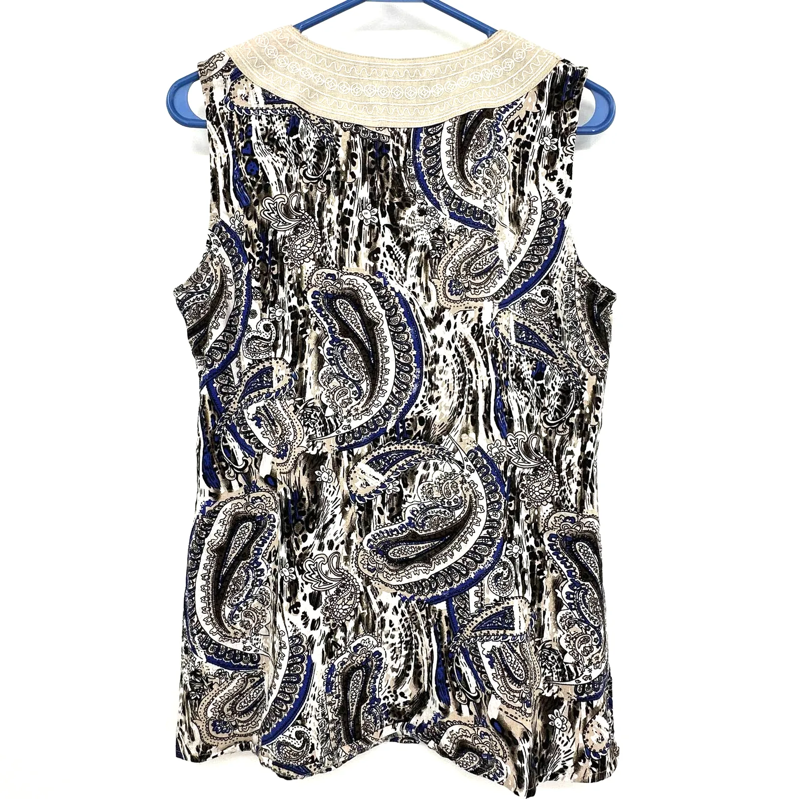 Saint Tropez West size small linen v neck sleeveless blouse top‎ shirt paisley - Image 2