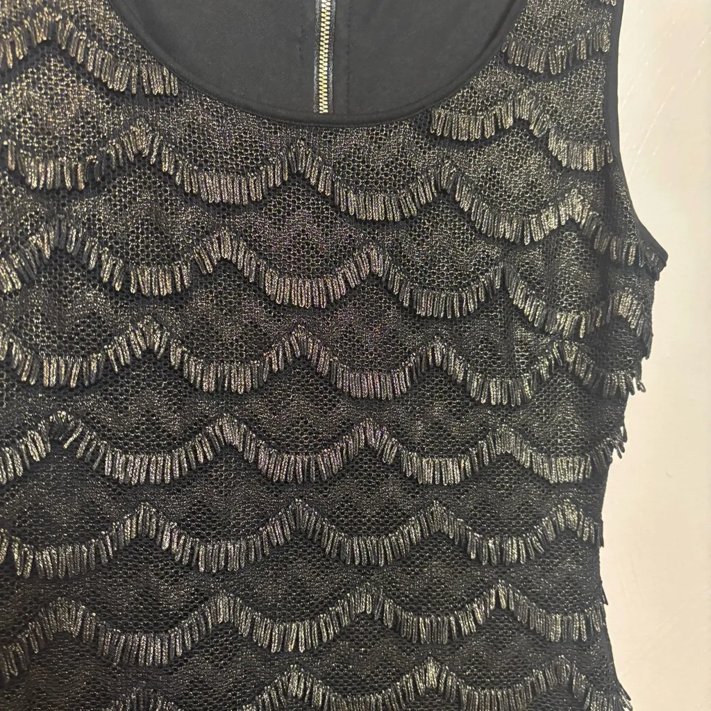 Guess Women’s Dress Fringe Scallop Sleeveless Lined Black Gold Size 4 - Image 2