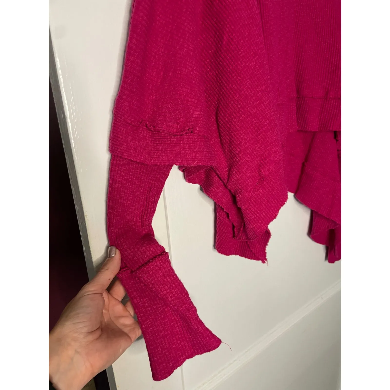 We The Free People Pink Funnel Neck Ribbed Asymmetric Poncho Top XS - Image 2