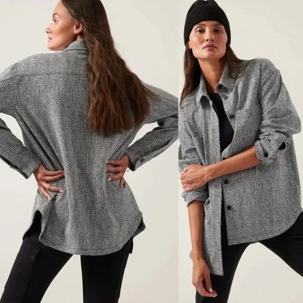 Athleta Shirt Jacket Womens XLarge Textured Button Up Braiden Black White - Image 2
