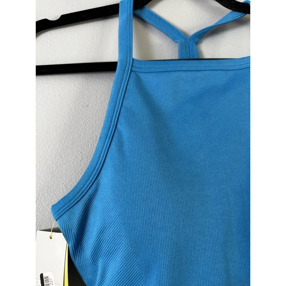 NWT All In Motion Blue Ribbed Seamless Tank Shelf Bra Size Large High Neck - Image 6