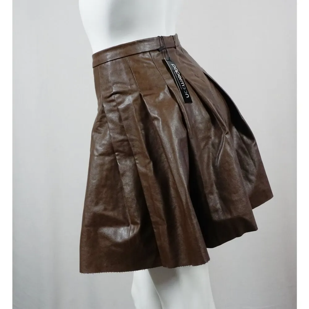 PAPERMOON High Waist Faux Leather Pleated Skirt Brown Woman's Medium - Image 7