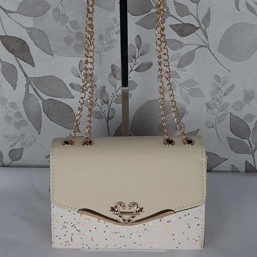 Like New White sparkle crossbody with detachable keychain charm nwot Gold - Image 3