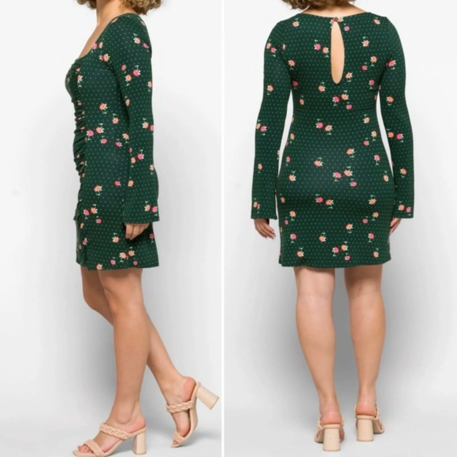 NWT Free People Celia Floral Square Neck Mini Dress Green Women’s Size Small New - Image 4