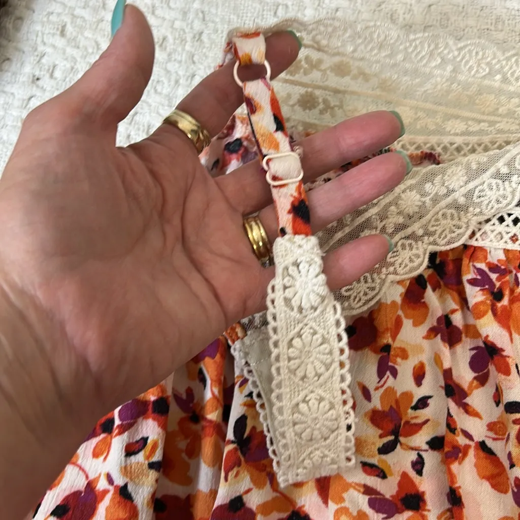 Torrid Orange Floral Lace Tank‎ Top Adjustable Straps Size 2X - Image 4