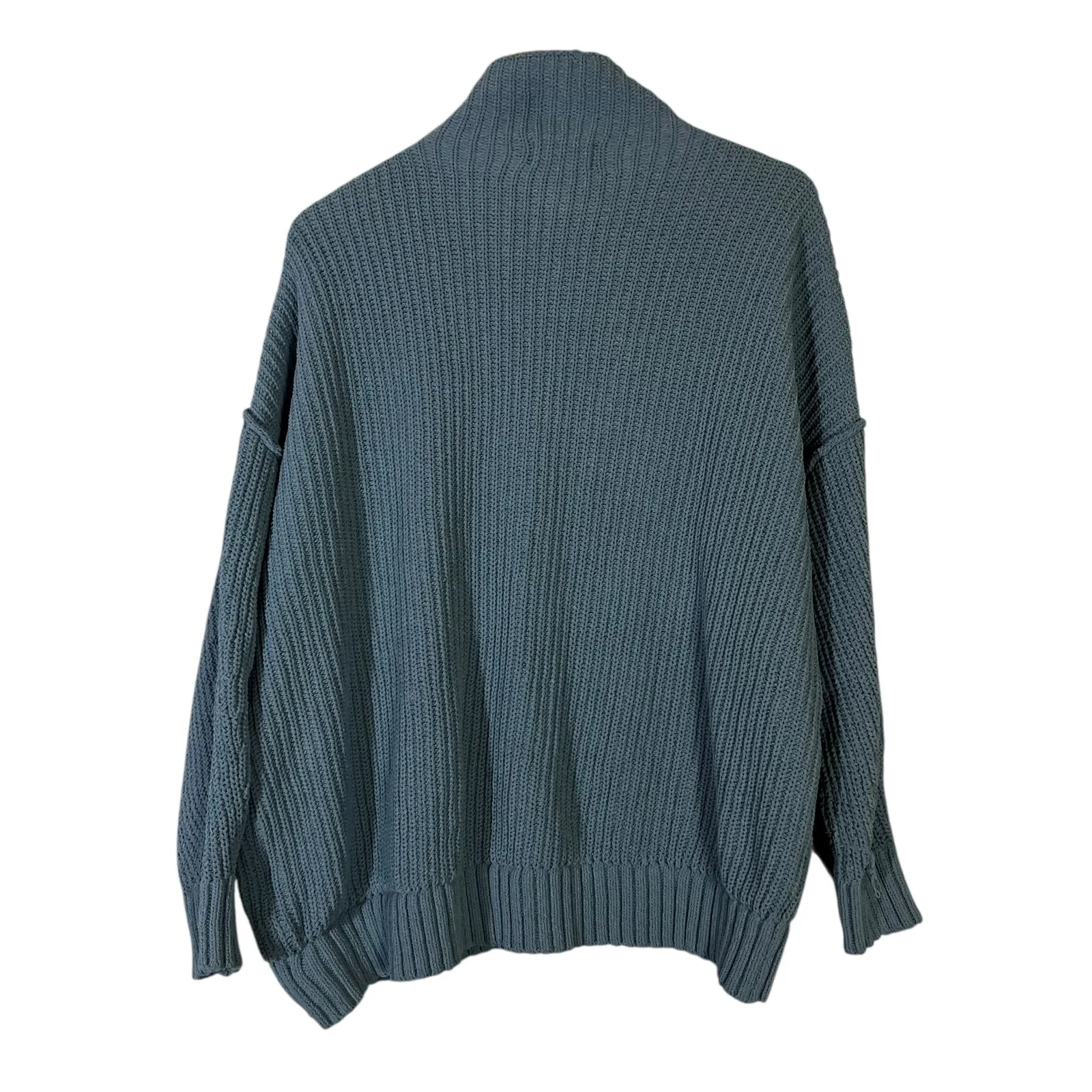 Aerie Oversized Sweater Womens XS Blue Mock Neck Waffle Knit Drop Shoulder Cozy - Image 5