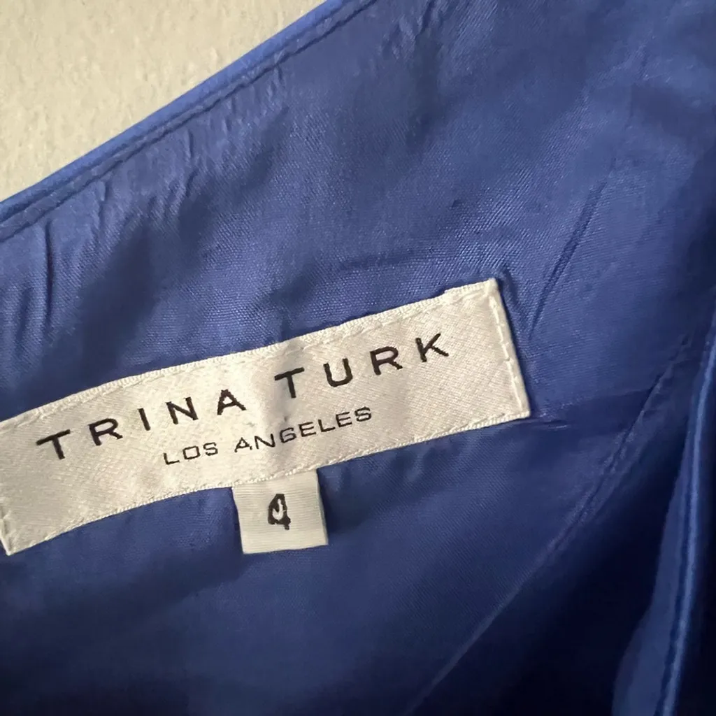 Trina Turk Blue Ruched One-Shoulder Cocktail Dress. New Year Holiday Event - Image 2