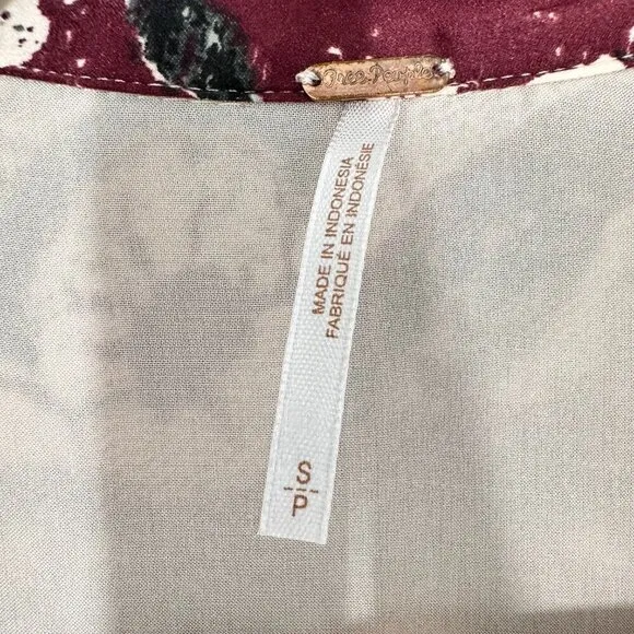 Free People Y2K Paisley Mini Dress Maroon Longsleeve Boho Women's Size Small‎ - Image 5