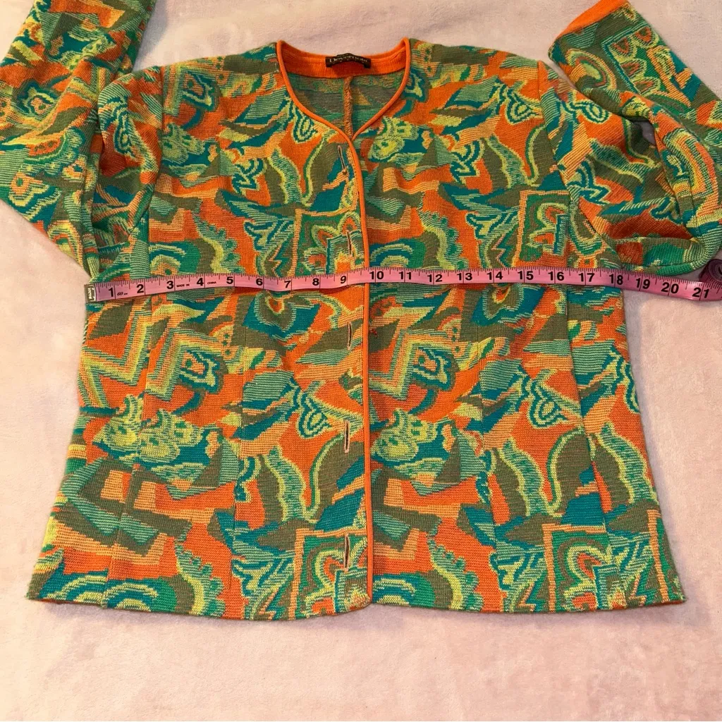 Devernois vintage orange green abstract sweater cardigan wool blend flawed Size undefined - Image 9