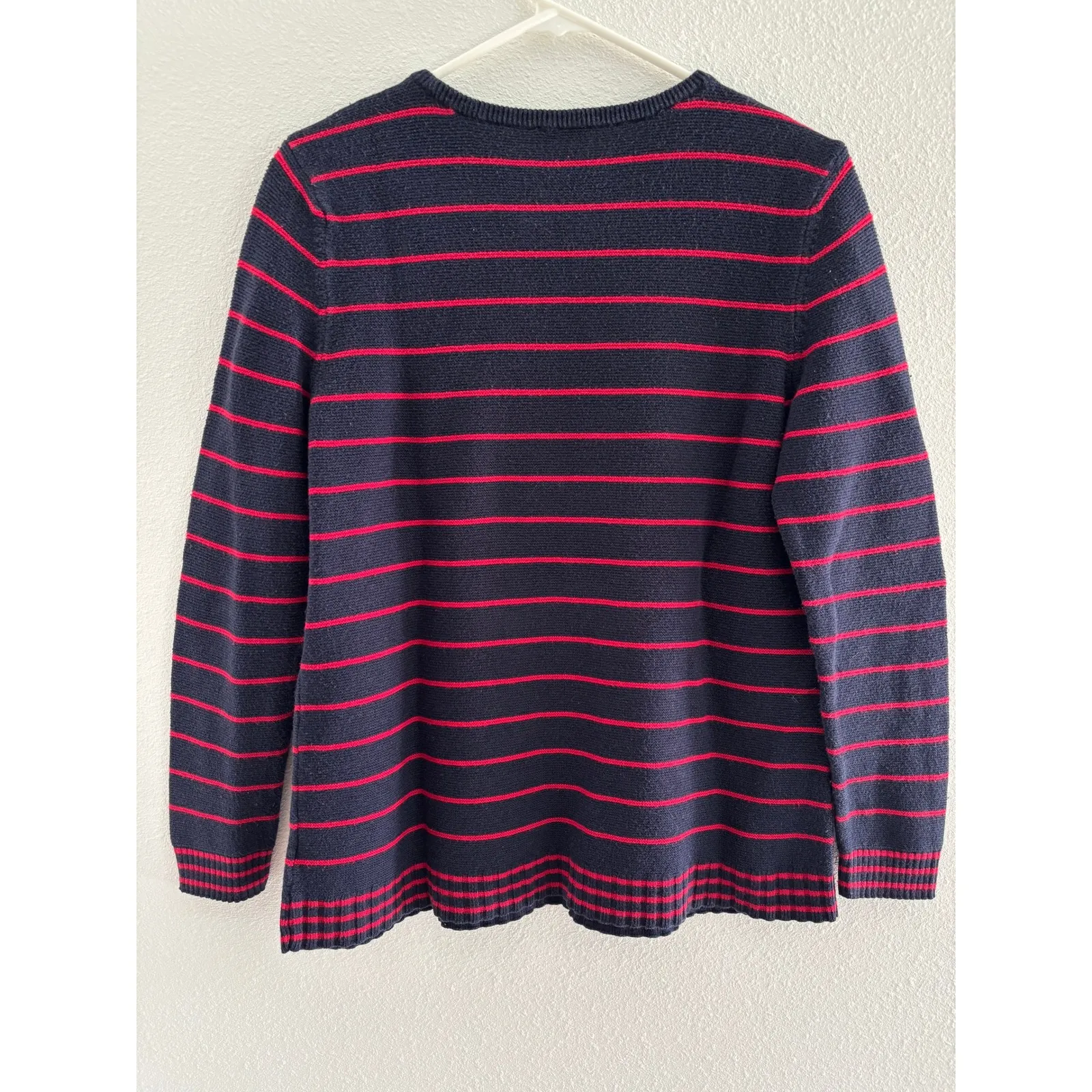 Talbots Sweater‎ Womens PL Blue Red Stripe Nautical Preppy Old Money Timeless - Image 2