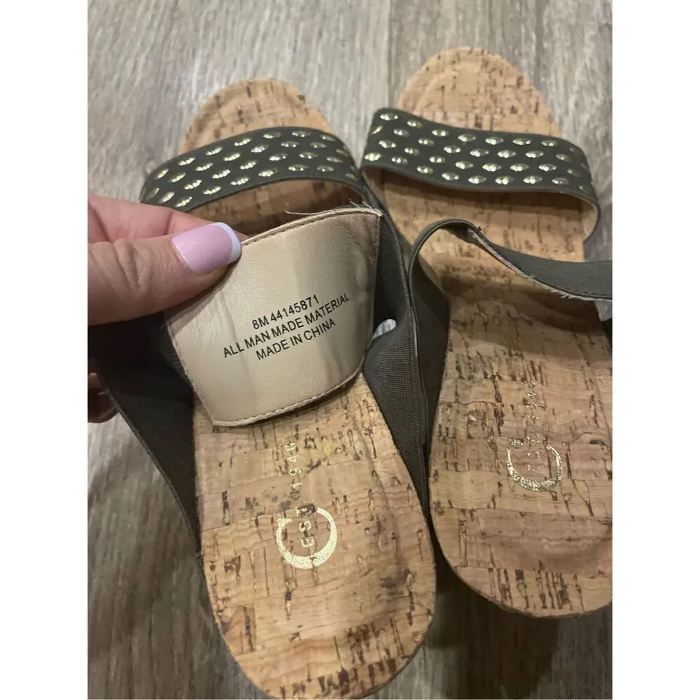 Cato Cork Wedge Heels Olive Green Size 8 - Image 3