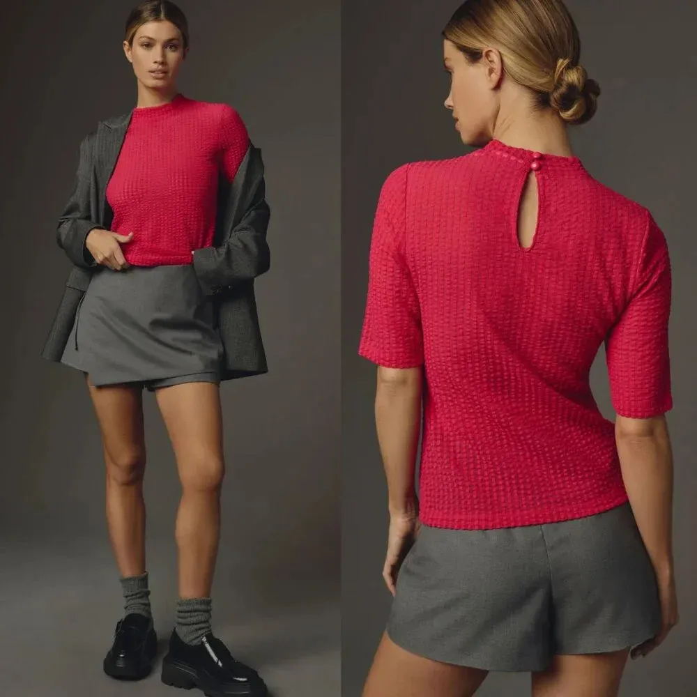 Anthropologie Maeve Sheer Mesh Mock-Neck Top in Pink Size Small NWOT $58 - Image 12