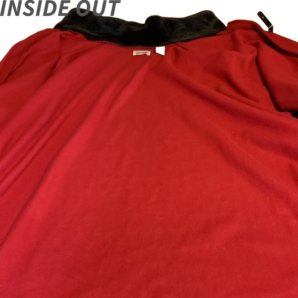 LE MODA RED FLEECE W/BLACK FAUX FUR COLLAR PONCHO (OSFM) Black Size undefined - Image 10