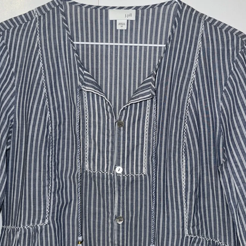 J Jill Striped Button Down Peasant Top Chambray Blue Women’s XS - Image 4