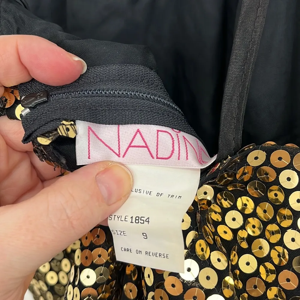 Vintage Nadine Size 9 Gold Sequin Formal Halter Neck Backless Dress - Image 11