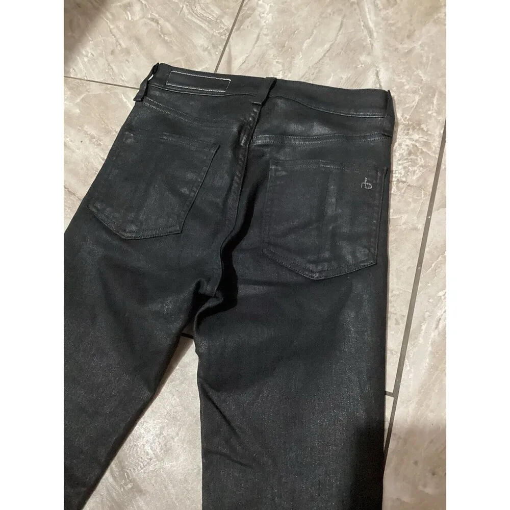 Rag & Bone High Rise Skinny Shiny Black Coated Jeans 25 - Image 5