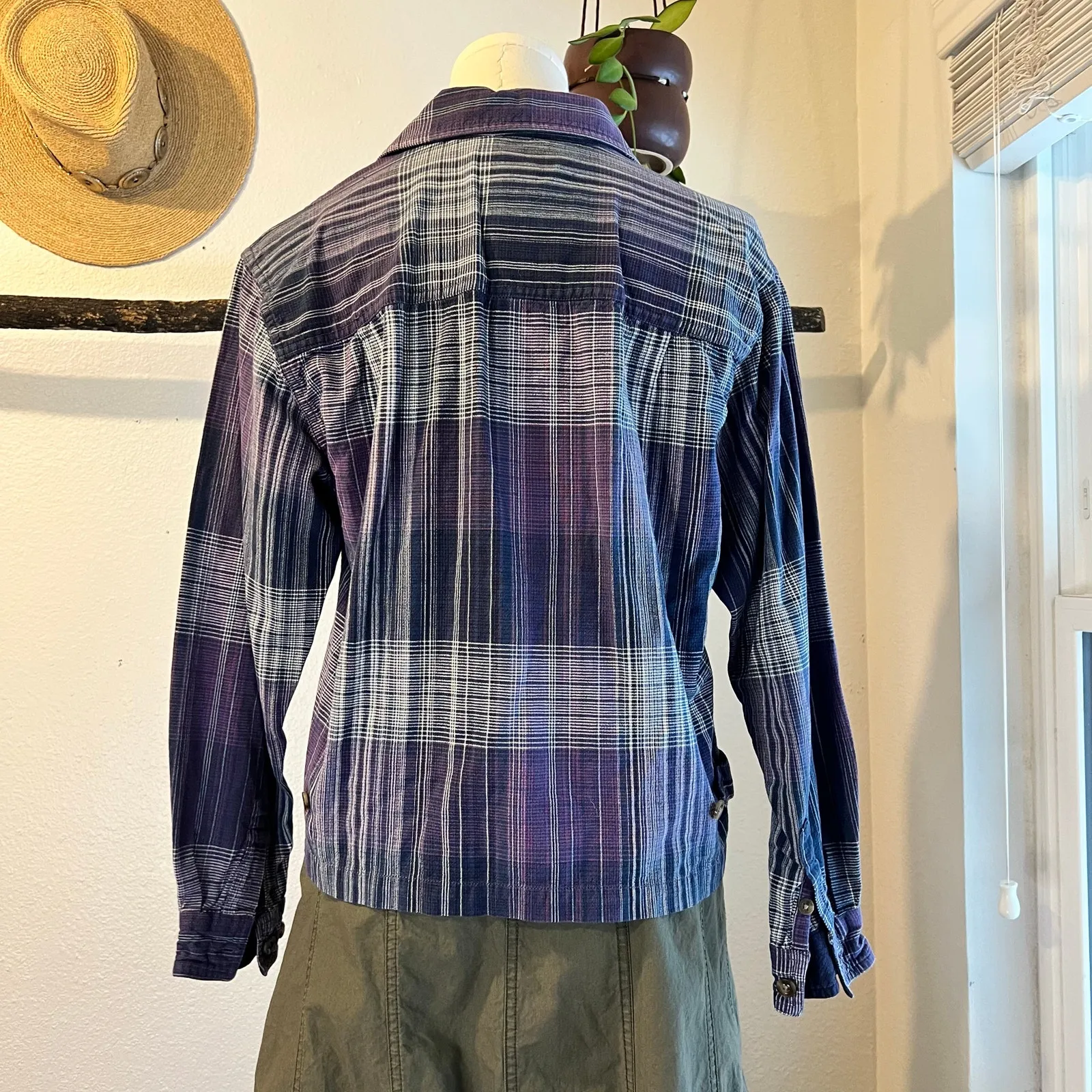 Vintage Purple Plaid Cotton Zip Up Lightweight Cropped Boxy Jacket Size Small - Image 6