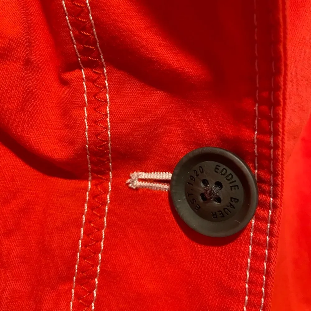 Eddie Bauer Red Trench Coat White Contrast Trim Big Black Buttons Lined Size L P - Image 7