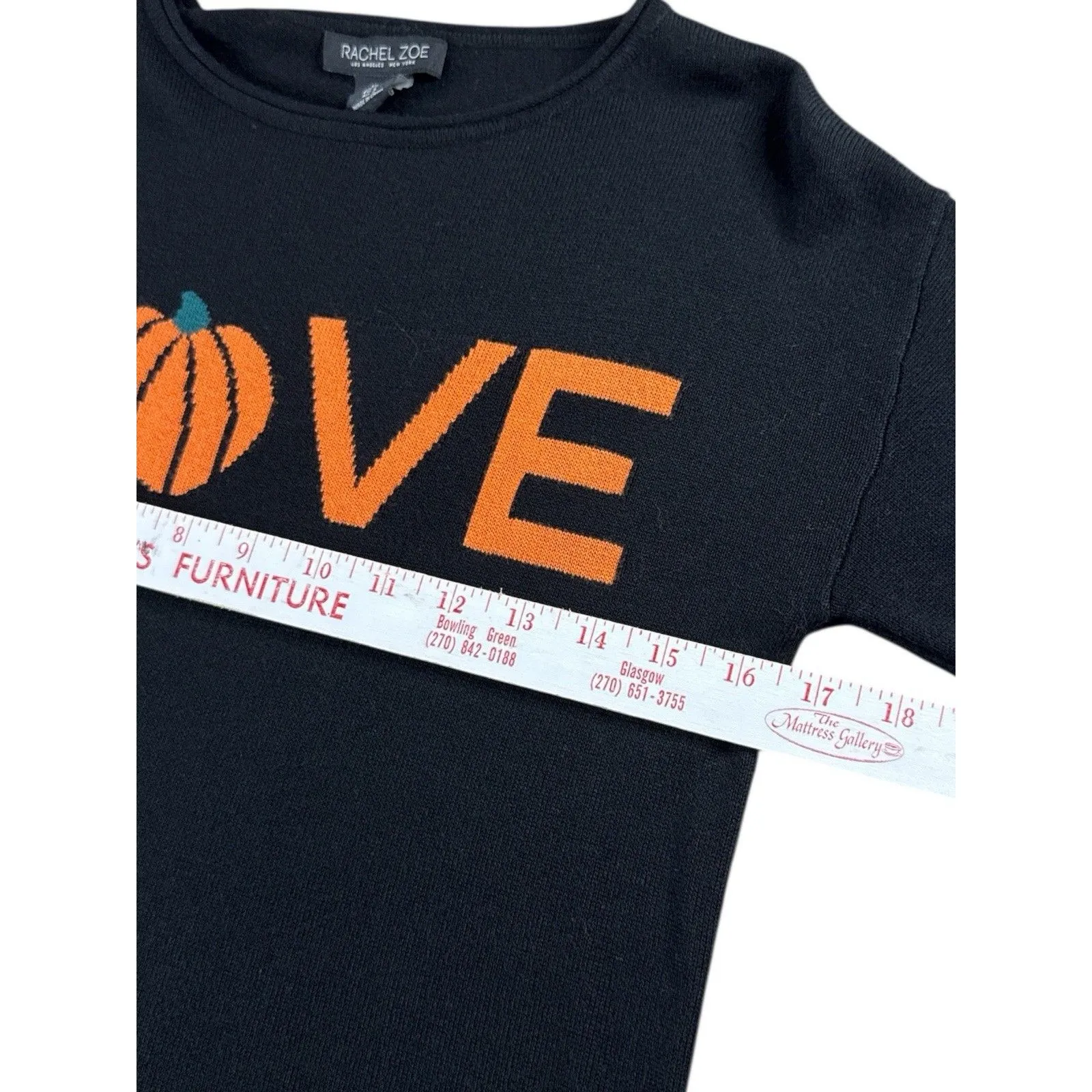 Rachel Zoe Black Sweater Pumpkin Love Graphic‎ Small Cashmere Blend Fall Fashion - Image 4