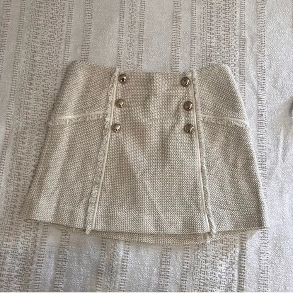 Veronica Beard Starck skirt ivory silver tweed fringe mini skirt size 10 - Image 7