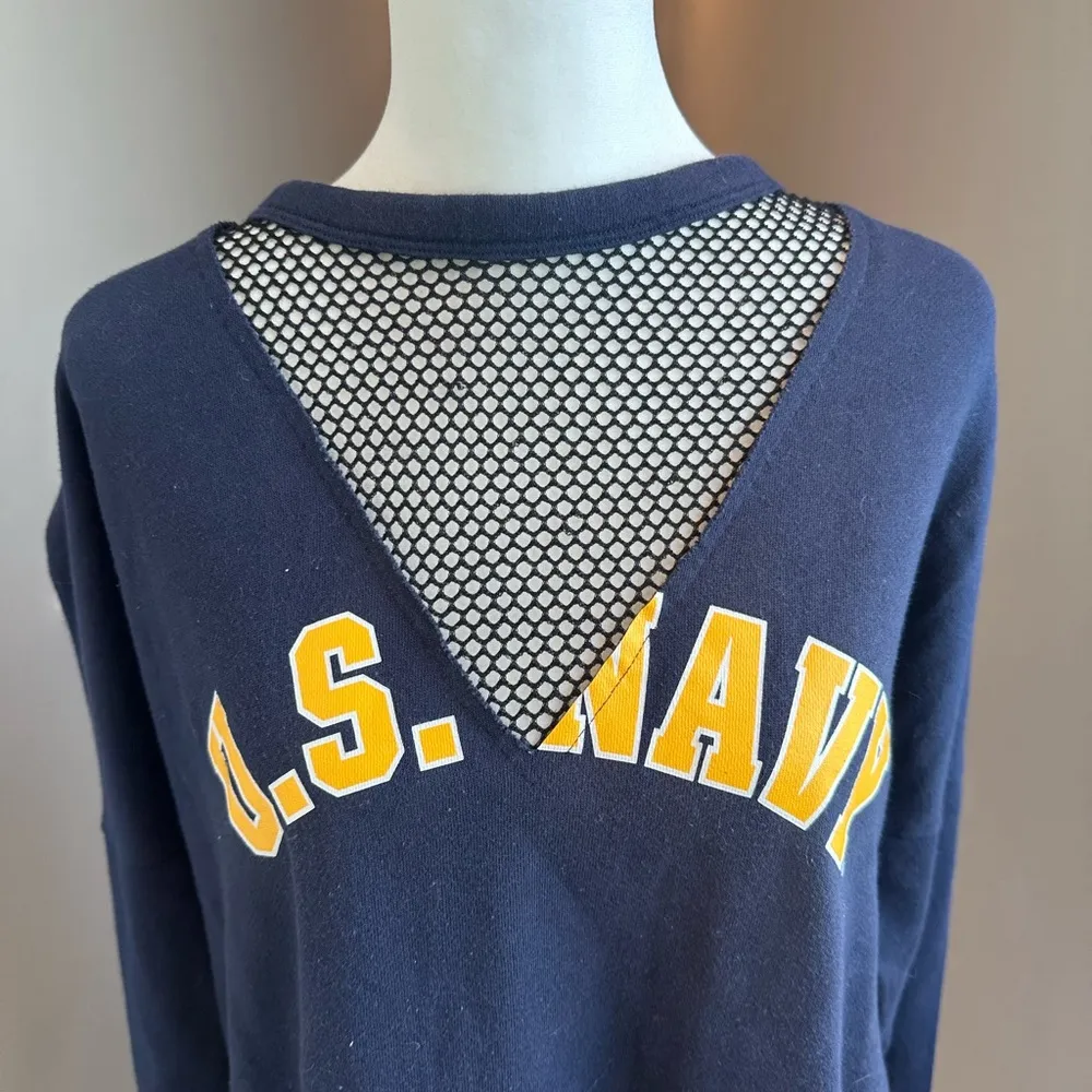Victoria's Secret Pink 5th & Ocean US Navy Blue Mesh Crewneck Sweatshirt Large - Image 2