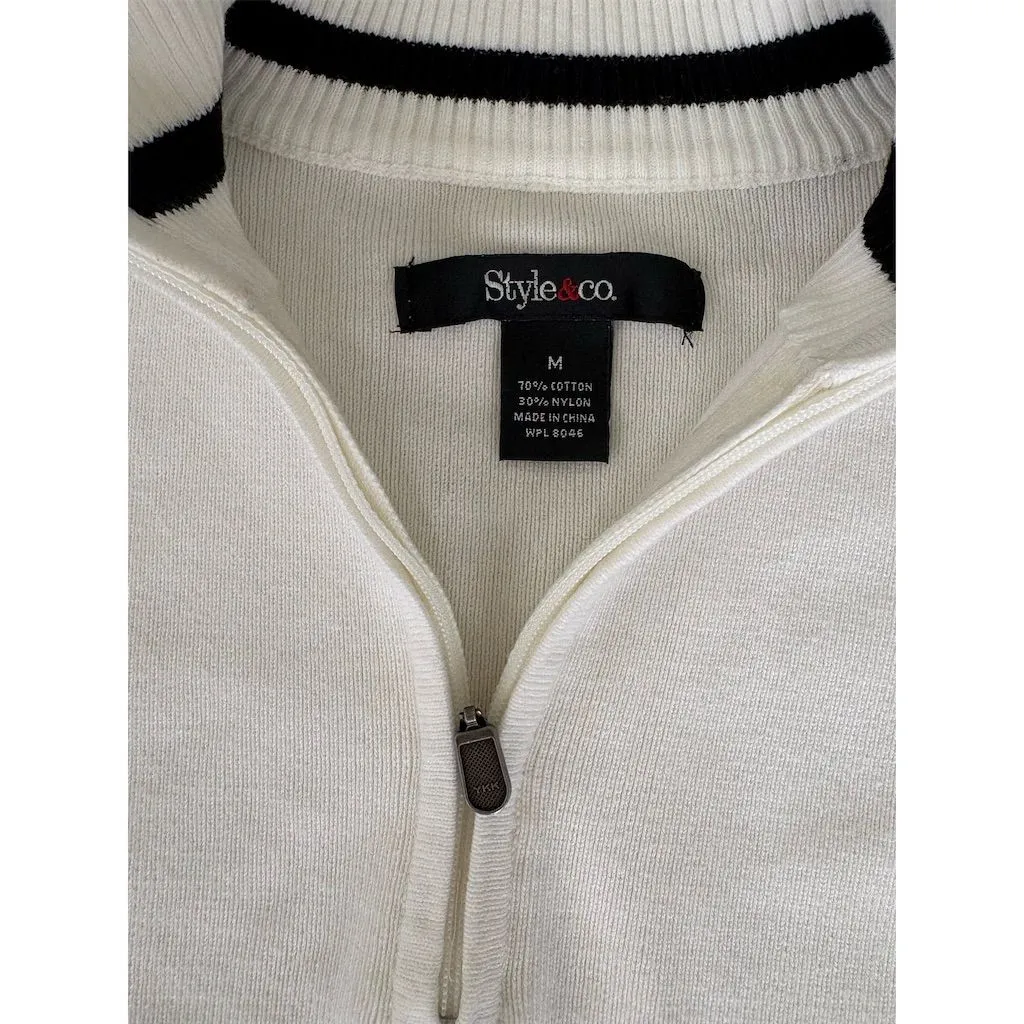 Style&co. Women's 1/4 Zip‎ Pullover Sweater Multicolor Size M White Size M - Image 3