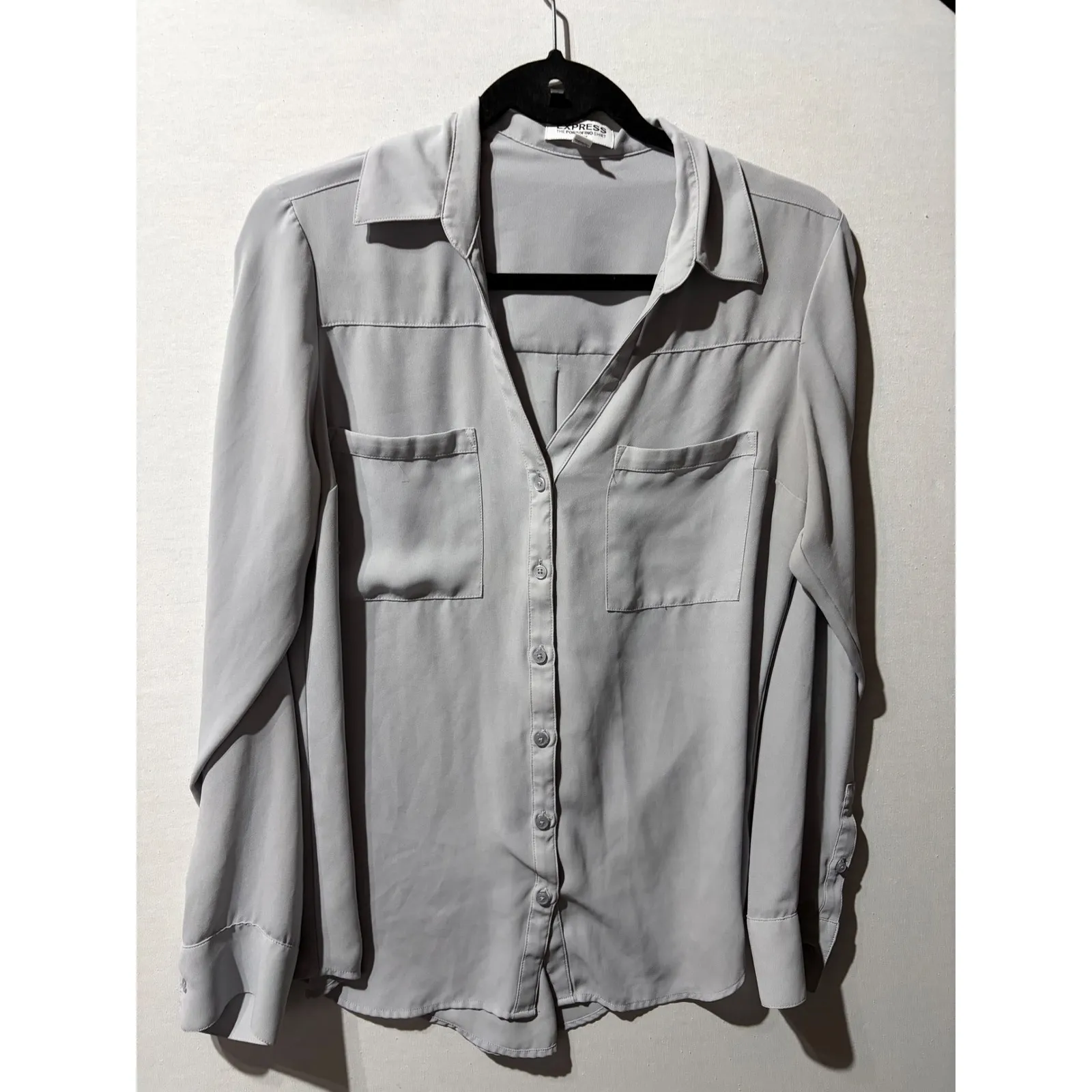 Express The Portofino Shirt Slim Fit Long Sleeve Button Up Gray Women's M - Image 2