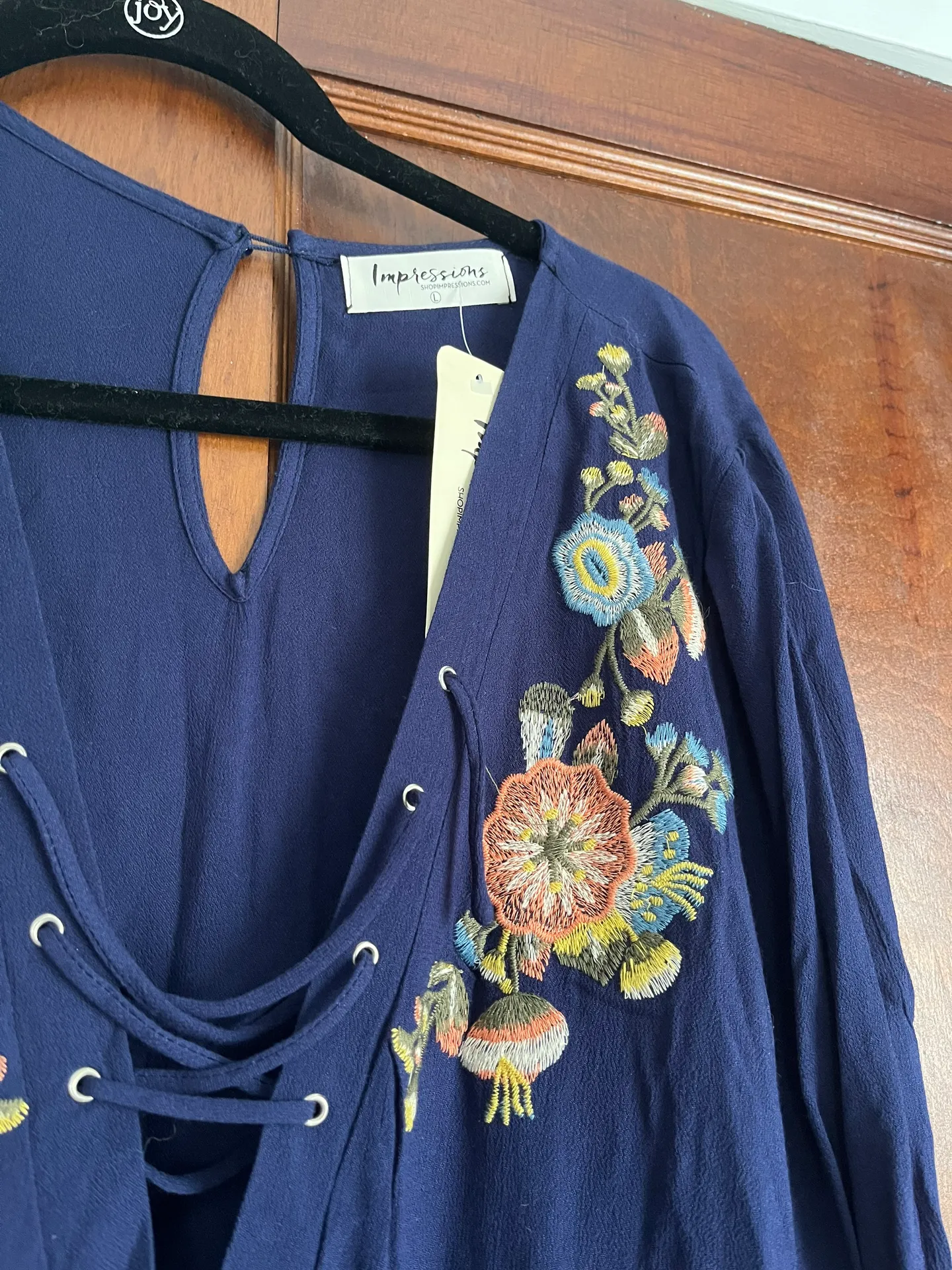 NWT Navy Floral Romper Blue Size L - Image 3