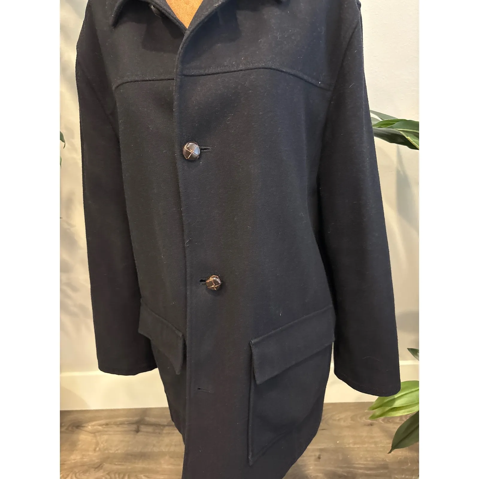 LRN RALPH LAUREN Women Wool Blend Black Peacoat Jacket Size Large - Image 2