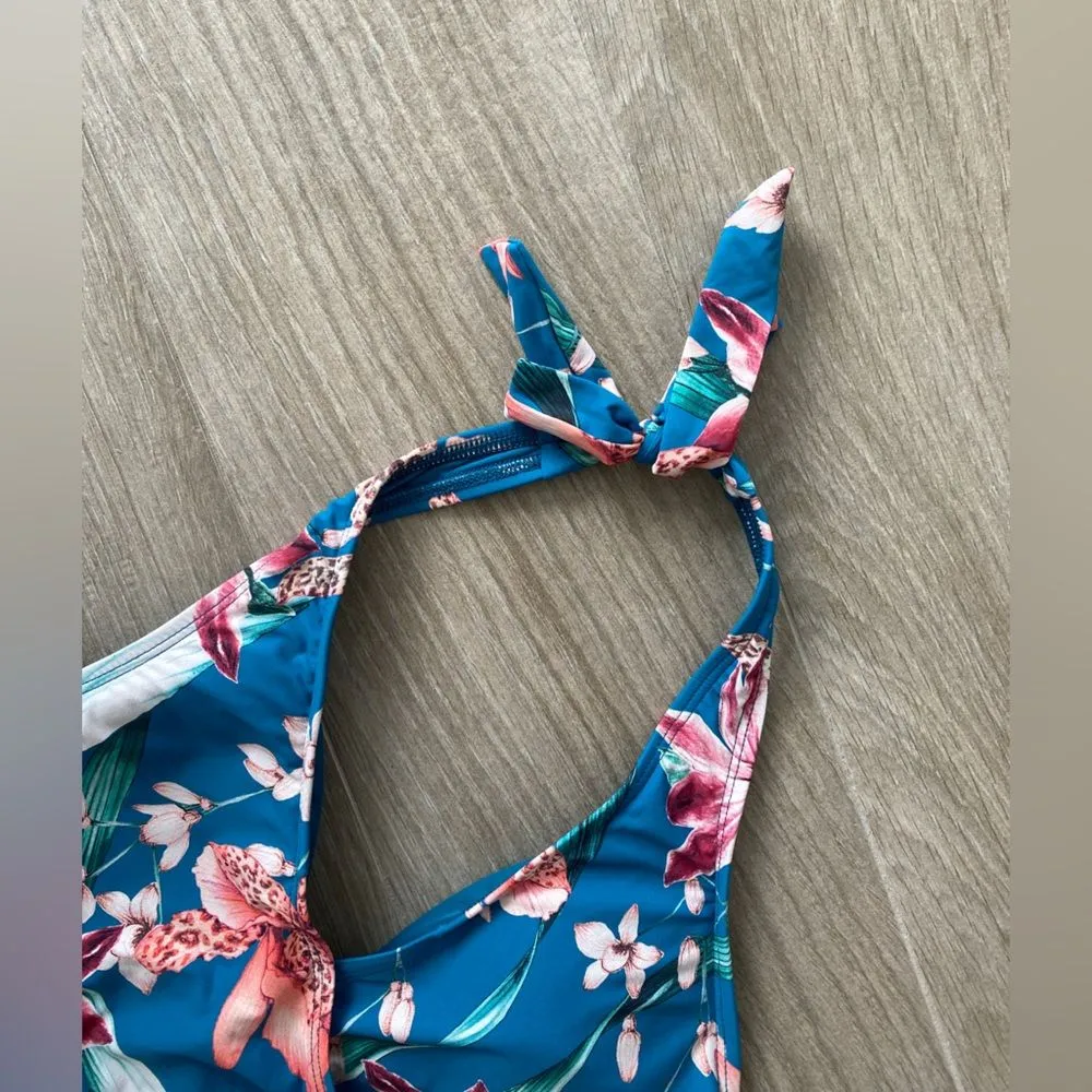 La Blanca Flyaway Orchid Plunge Halter One Piece Swimsuit Sz 10 Tropical Floral - Image 4