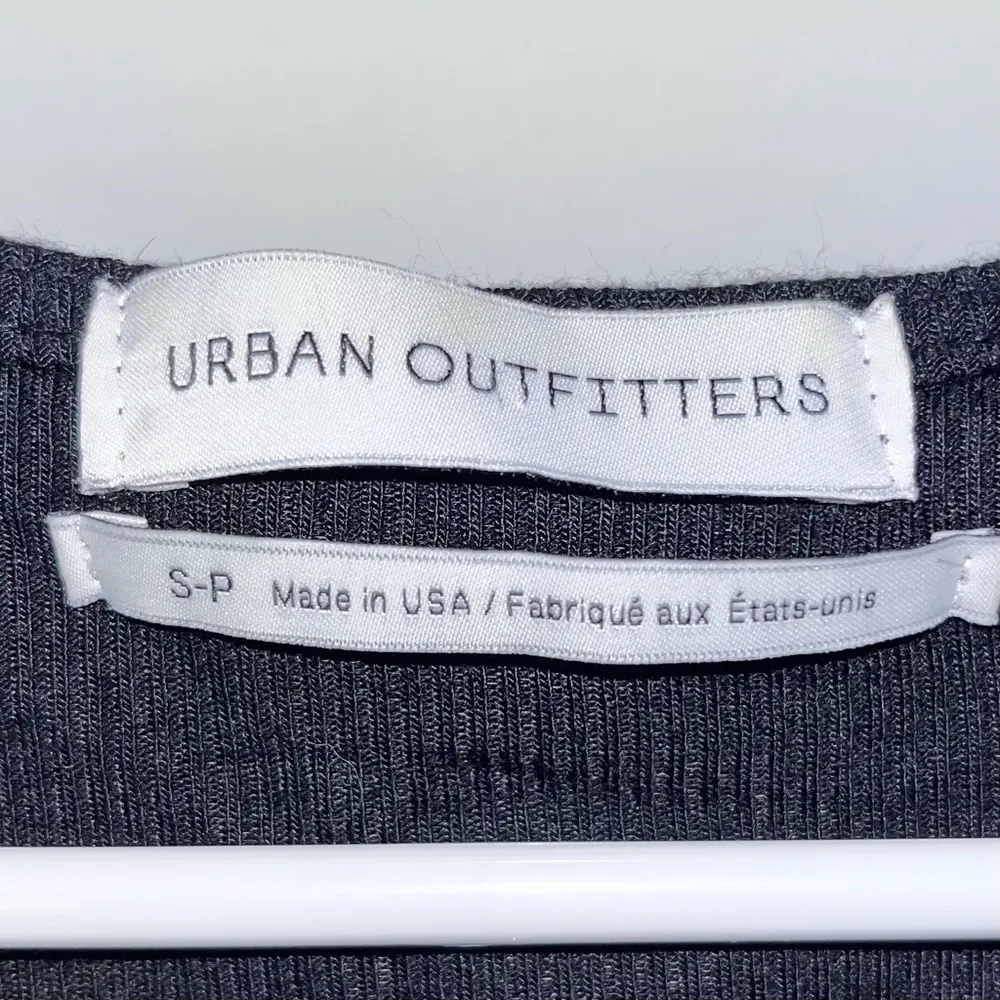 Black Ribbed Knit Tie Front Peplum Ruffle Top Small Slim Fit - Image 12