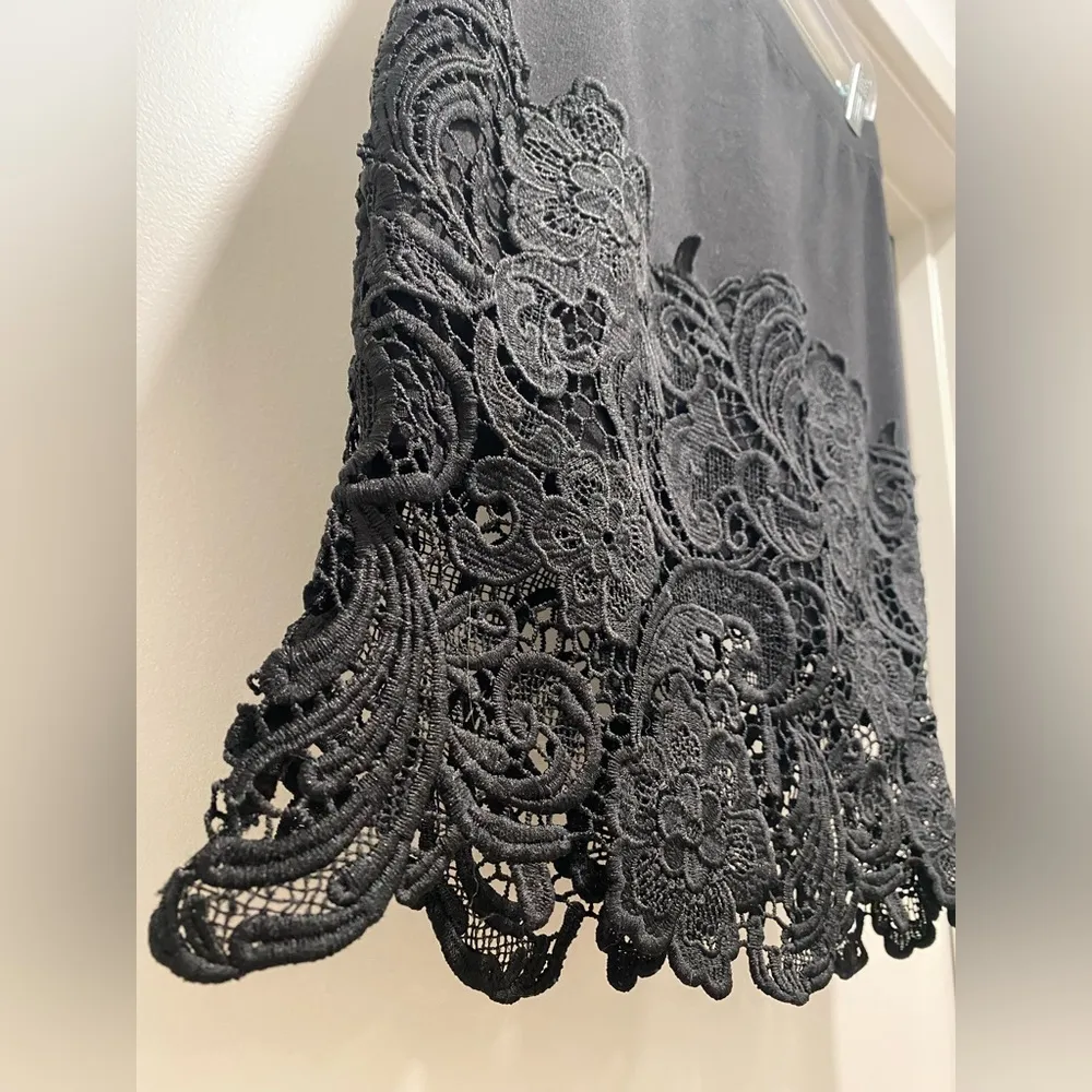 Haute Monde Black Lace Trim Mid-Length Knee-Length Bodycon Fitted Skirt - S - Image 2