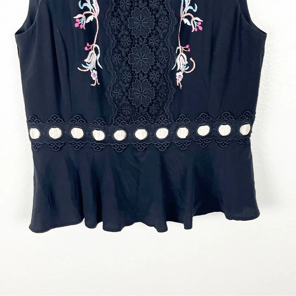 NANETTE LAPORE Poise Black 100% Silk Embroidered Lace Inset Sleeveless Top 2 - Image 9