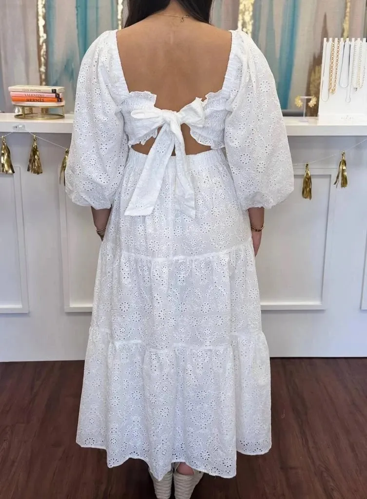Karlie Eyelet Puff Sleeve Bow Back Maxi Dress - Image 2
