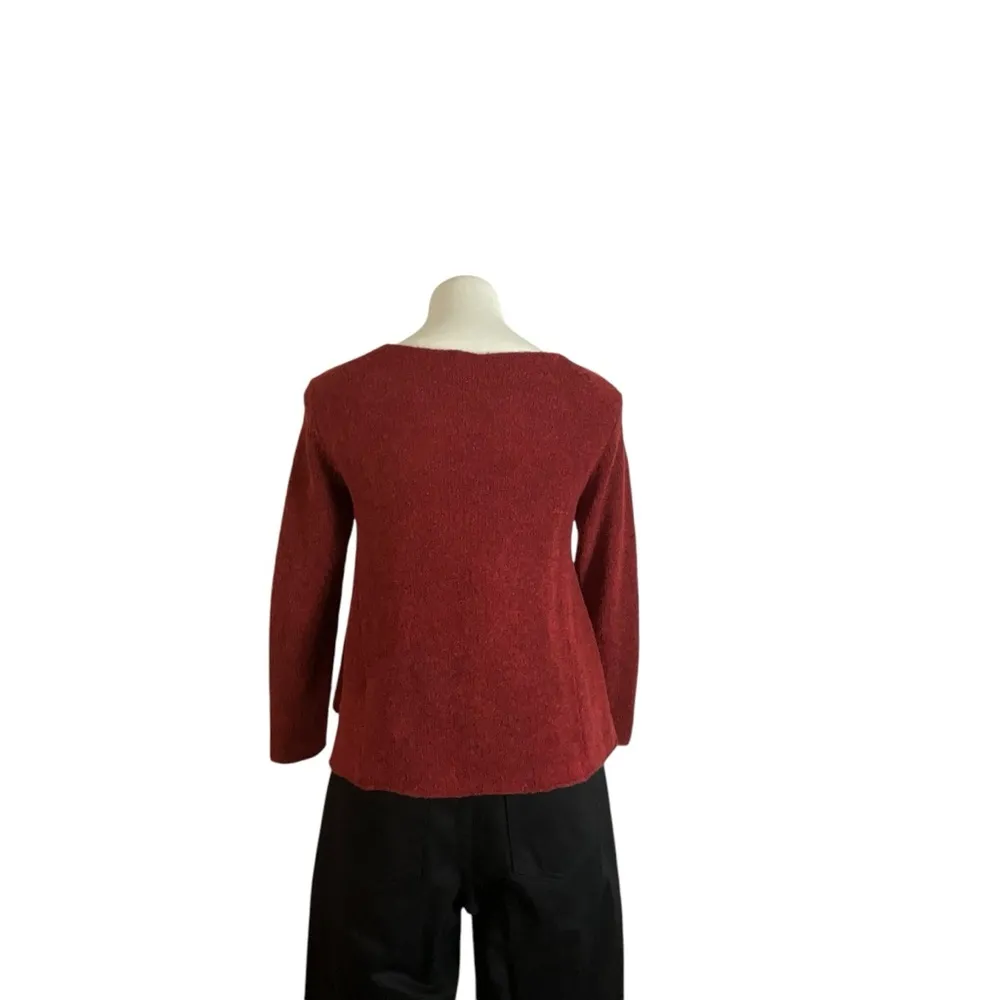 Eileen Fisher Cropped Boat Neck Wool Blend Open Knit Sweater - Image 13