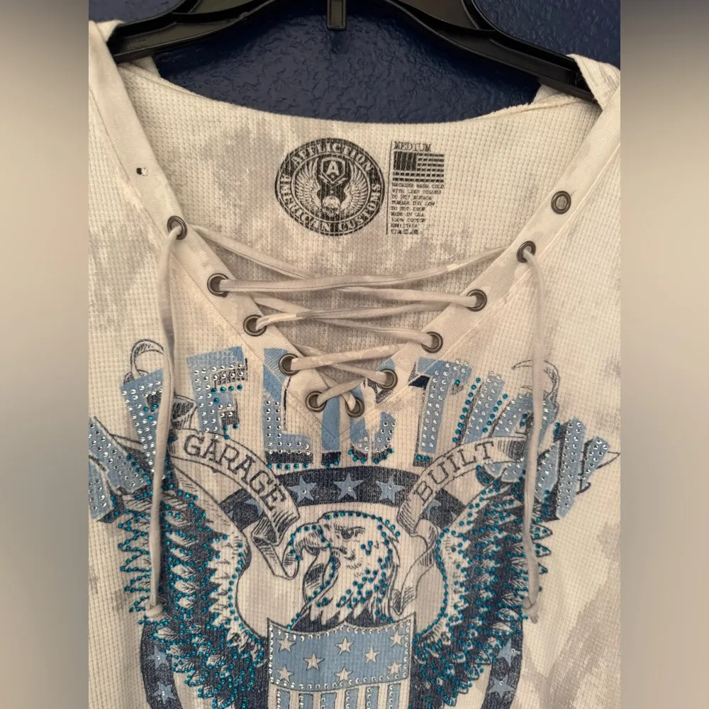 Affliction American Customs God Built Women's White Gray Hoodie Size Medium - Image 7