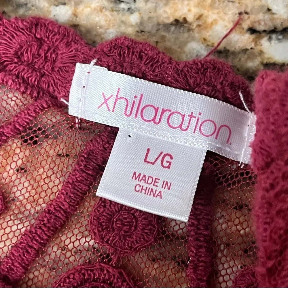 Vtg Y2k Retro Xhilaration Burgundy Lace Tunic Blouse Dark Coquette Preppy Boho L - Image 11