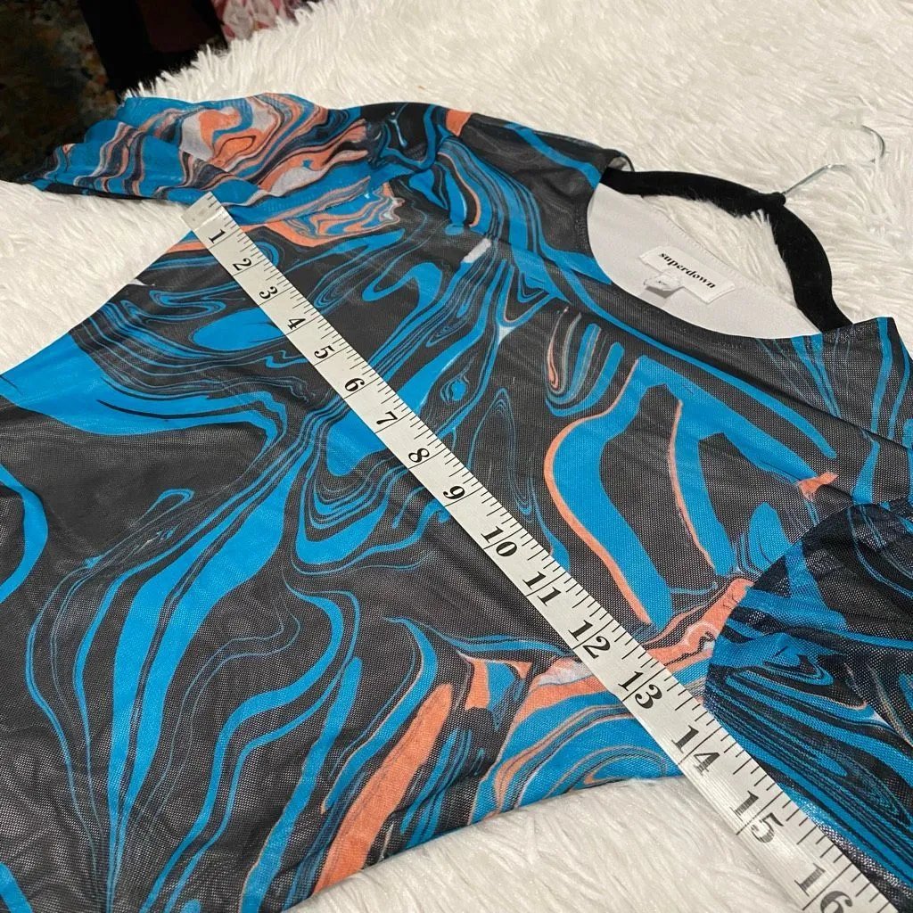 Superdown Katya Ruched Mini Dress in Blue Marble XS - Image 4