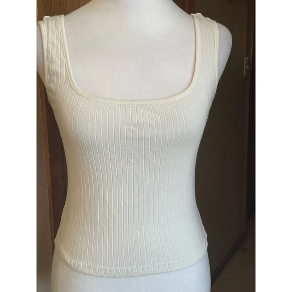 Women's SHEIN Cream Ribbed Square Neck Tank Top S - Image 2