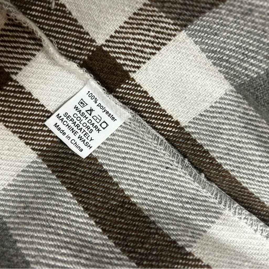 Plaid flannel shacket button down Tan - Image 4
