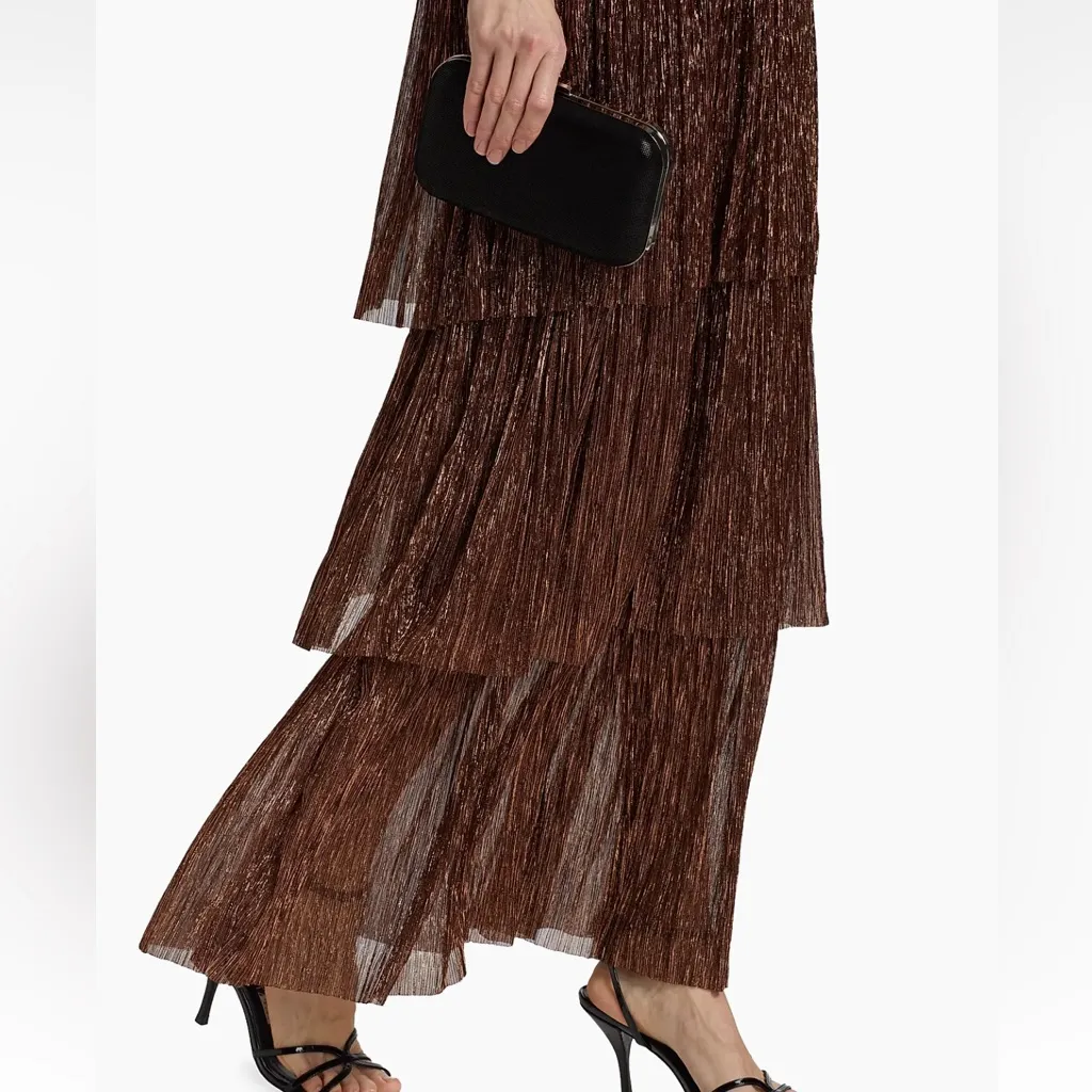 Sabina Musayev Skylar Tiered Belted Metallic Gown Gold Brown Medium - Image 4