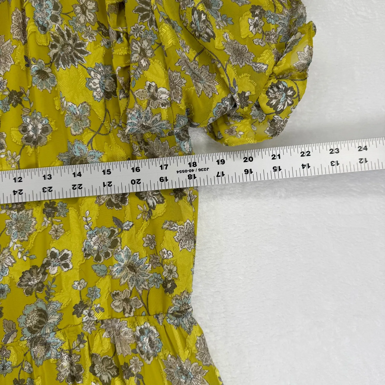 ALEXIS Auja Floral Print Crepe Midi Dress Ruffle Sleeve Tiered Yellow XS - Image 2