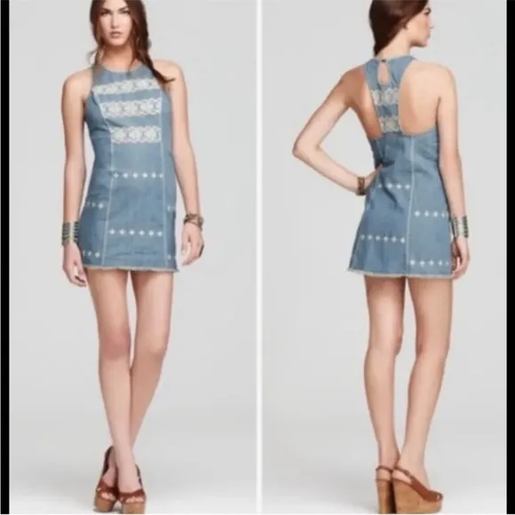 Free People Aztec chambray festival dress medium - Image 2